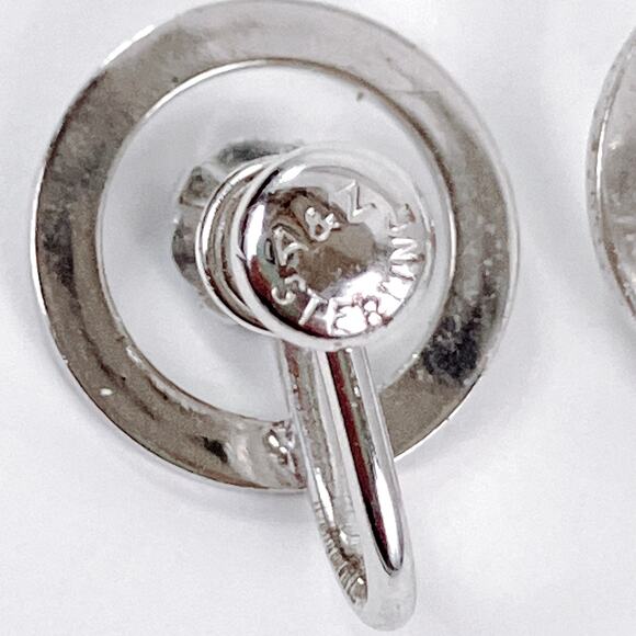 VTG Sterling Silver 50s Signed A&Z Earrings Blue Rhinestone Modernist Screw Back - Picture 8 of 11